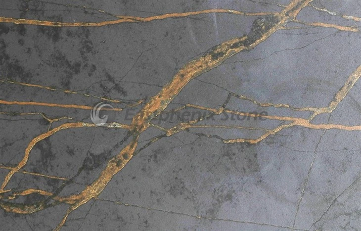 Black Slab With Gold Vein for Wall Cladding