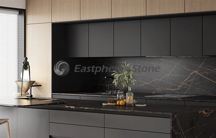 Matte Black Gold Vein Large Format Stone